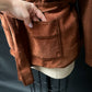 Vintage 1970s Brown Suede Patchwork and Knit Belted Jacket (L)