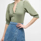 Veronica Beard Coralee Puff Sleeve Top in Dusty Sage Green (XL)