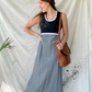 Vintage 70s Black & Dark Blue Gingham Maxi Dress (S)