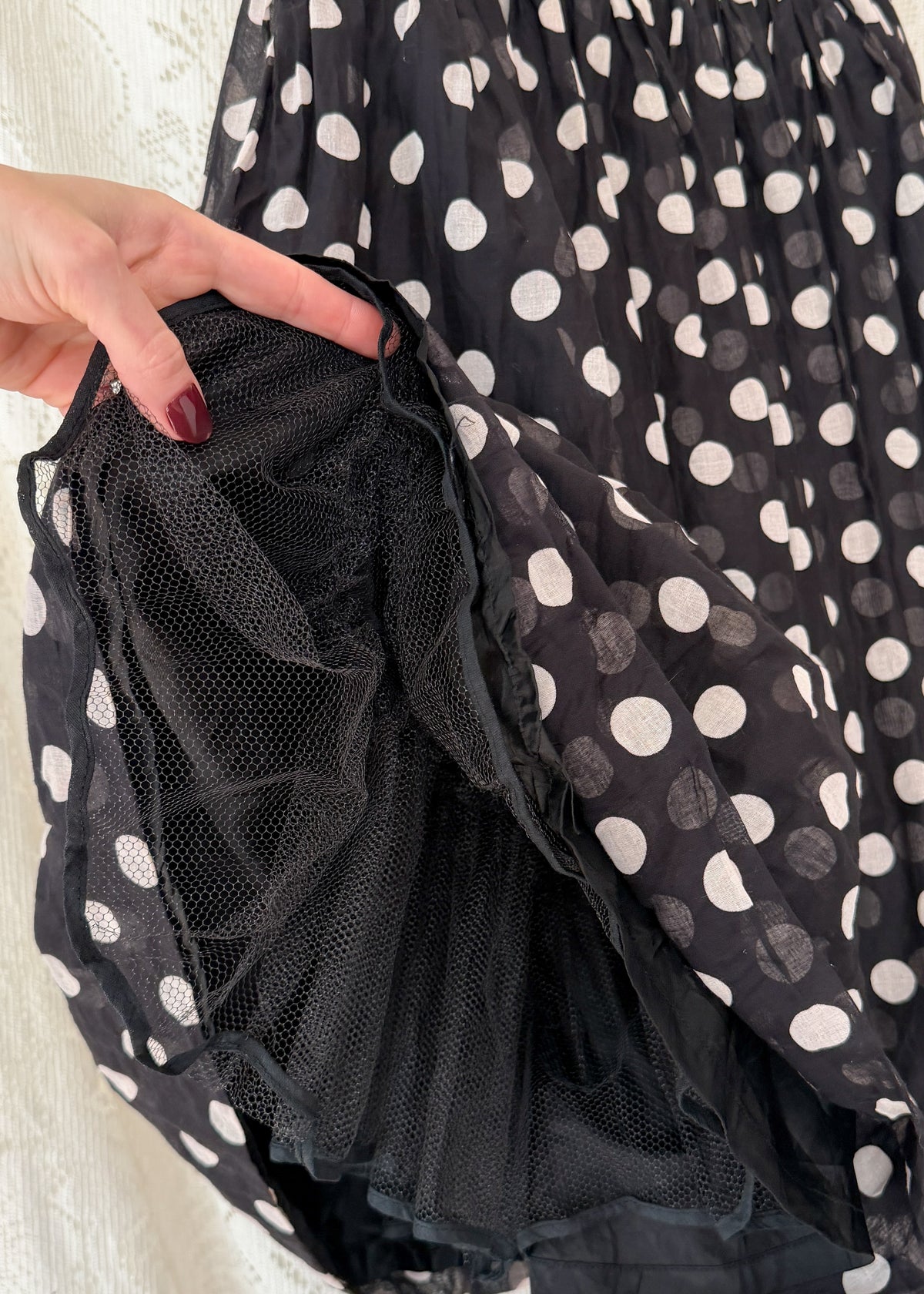 Vintage 1950s Gotham Original Black & White Polka Dot Full Circle Skirt with Petticoat
