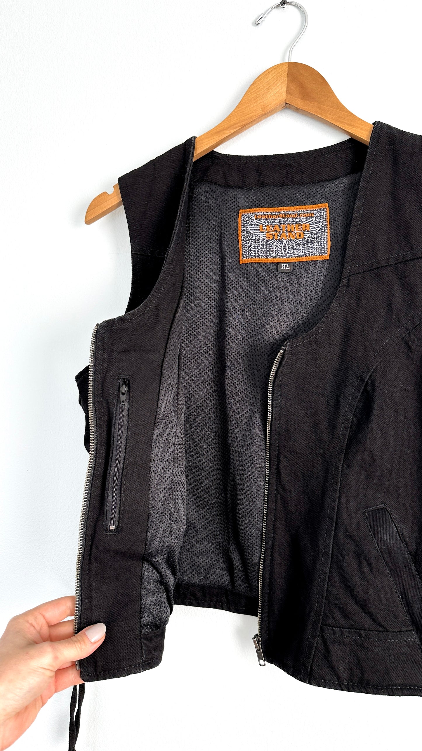 Biker Moto Black Laced Denim Vest (L/XL)