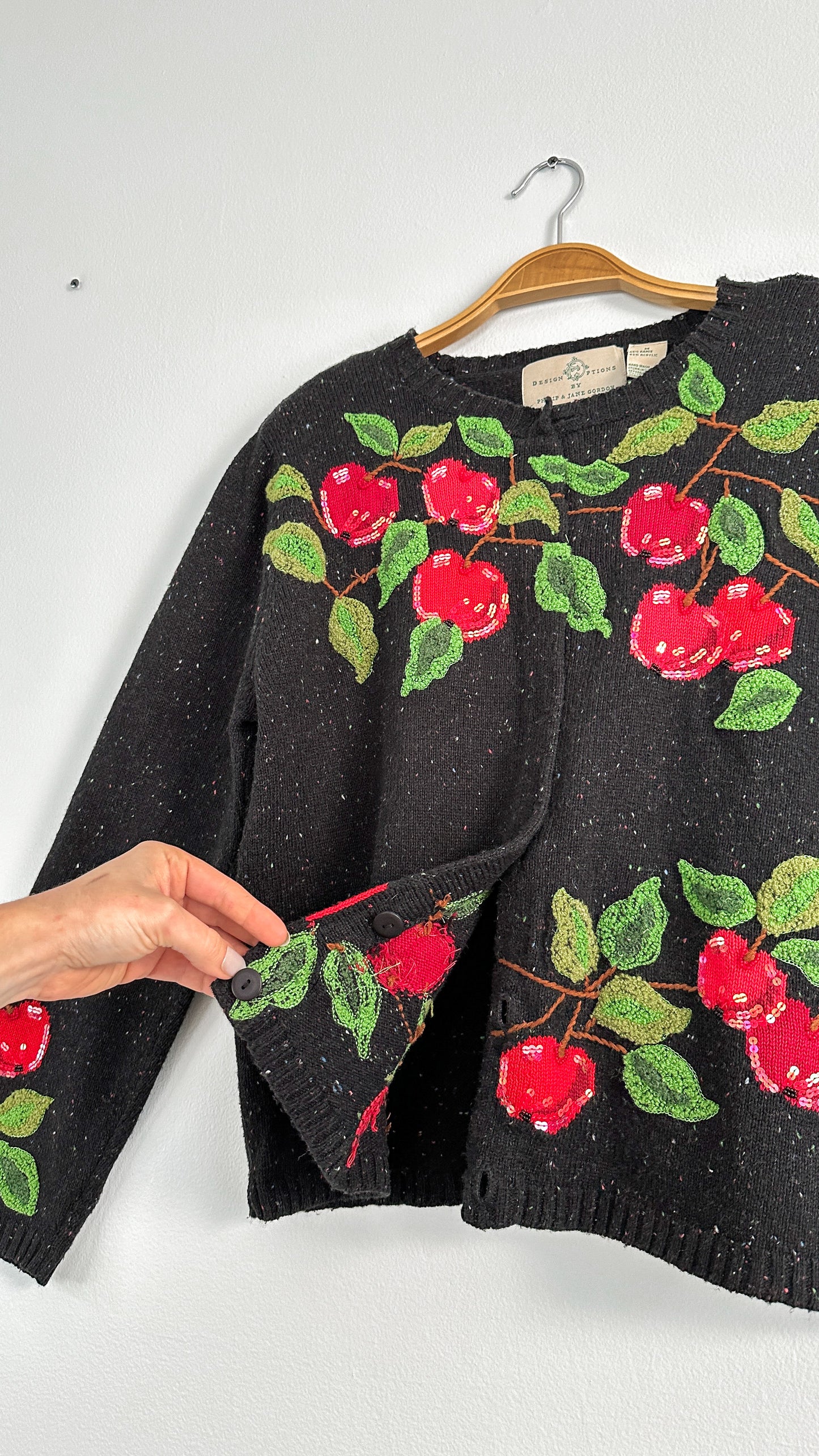 Design Options by Philip and Jane Gordon Black Apple Embroidered Cardigan (M)