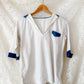 1940s White Nautical Sailor Blouse with Chambray Trim