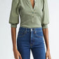 Veronica Beard Coralee Puff Sleeve Top in Dusty Sage Green (XL)