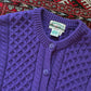 Vintage Aran Crafts Ireland Purple Merino Wool Cable Knit Cardigan (XL)