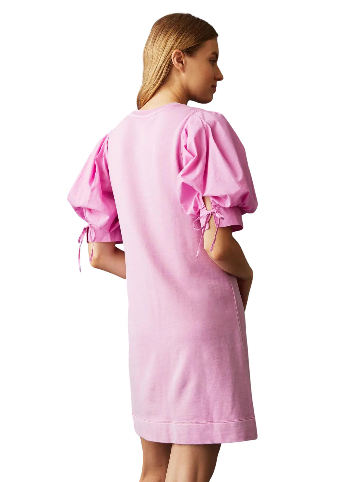 Marie Oliver Petal Pink Shane Dress French Terry Cotton Poplin Puff Sleeve (L)