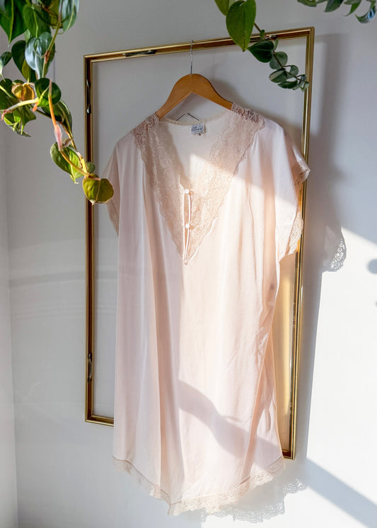 Vintage 90s Soft Moments Light Pink Lace Nighty Lingerie Sleepwear (XL)