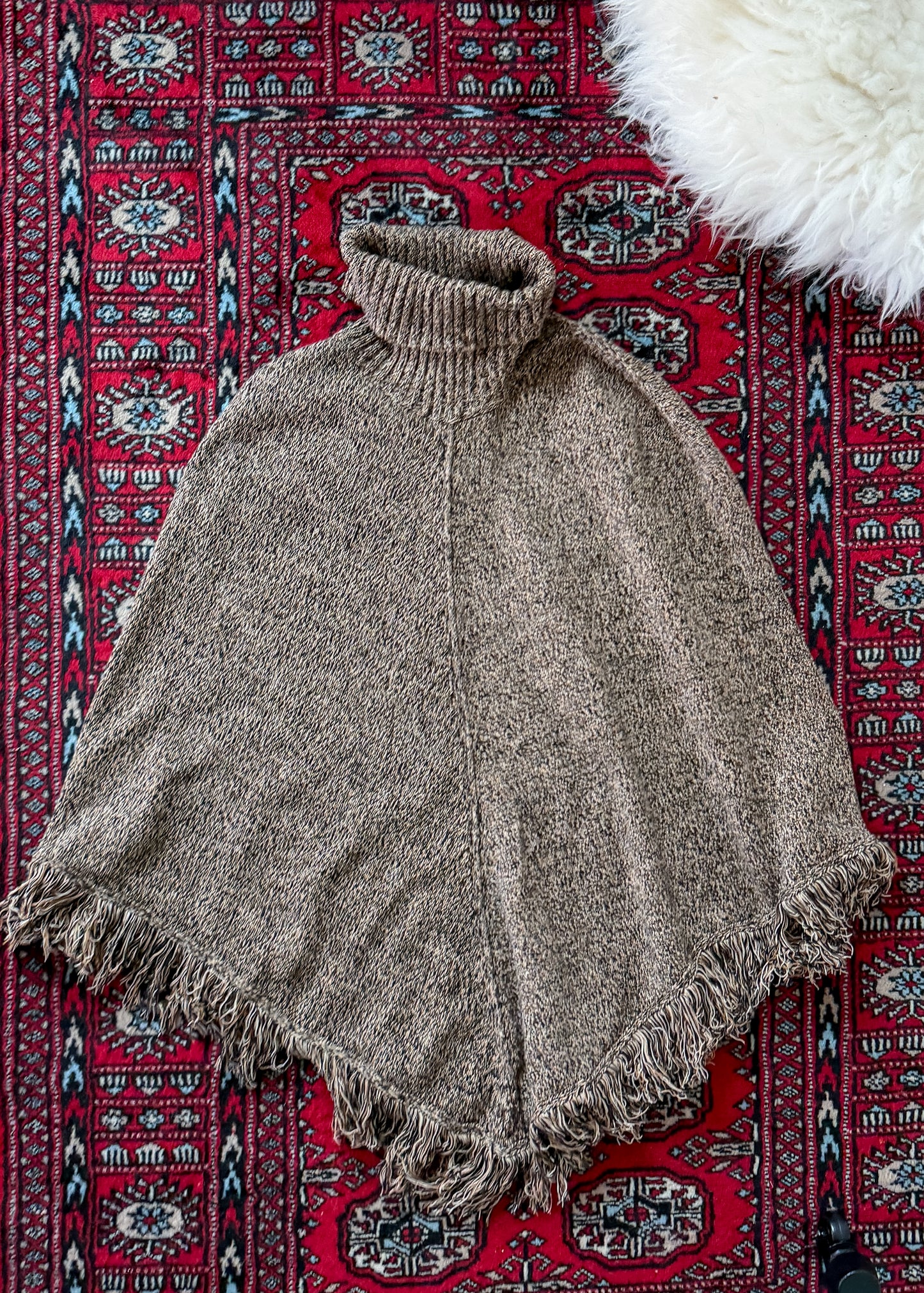 Pria Brown & Black Marled 100% Cotton Fringe Knit Poncho