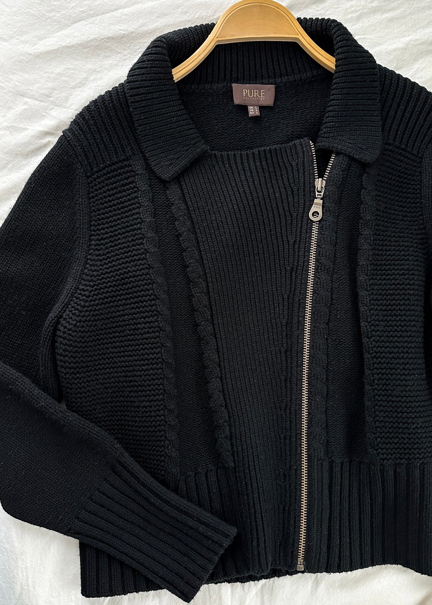 Pure Collection Black Cashmere & Lambswool Knit Zipped Cardigan Jacket (L)