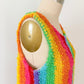Vintage 60s Jack Winter Rainbow Crochet Mini Fringe Hem Dress (M)