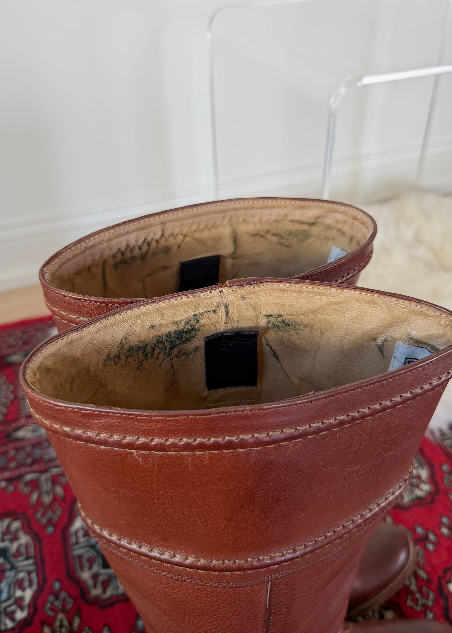 FRYE Jane Stitch Dark Brown Redwood Leather Riding Boots 77230  (8.5)