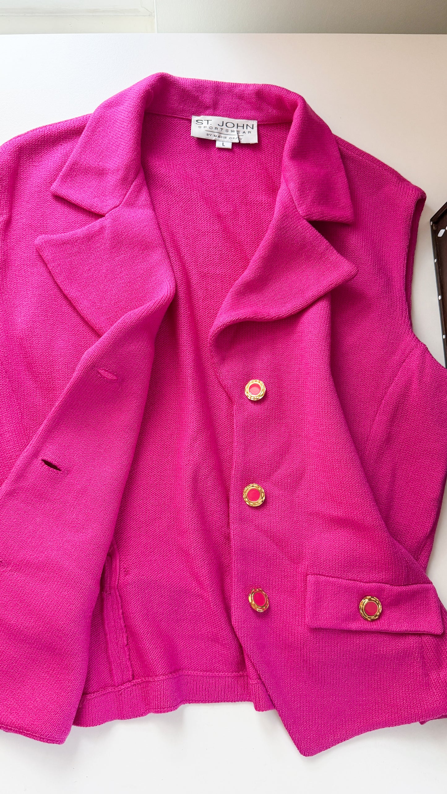 Vintage 90s St. John Pink Gold Button  Knit Vest Top (L)