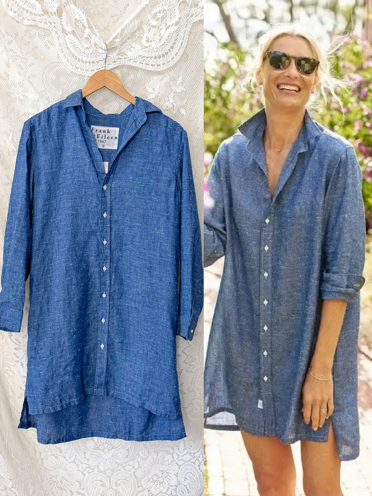 Frank & Eileen Hunter Shirt Dress in Blue Linen Speckle