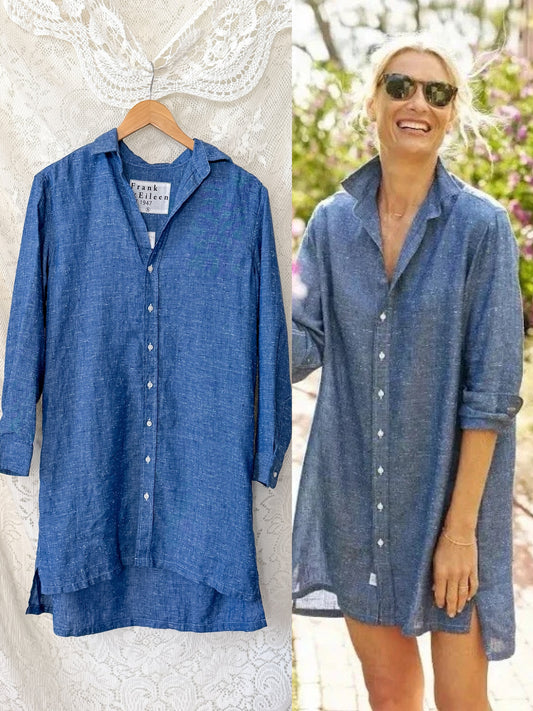Frank & Eileen Hunter Shirt Dress in Blue Linen Speckle