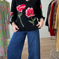 Vintage 60s 70s Mr. Thompson, Please! 100% Virgin Wool Hand Knit Floral Top (M)