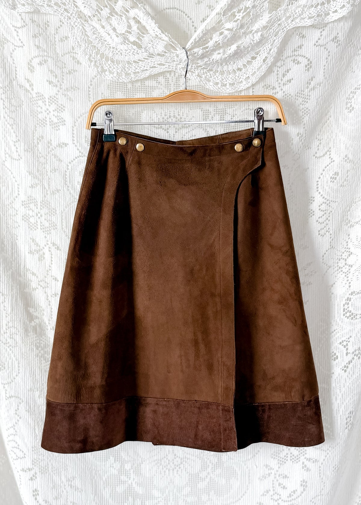 Vintage Chocolate Brown Suede A-Line Wrap Skirt