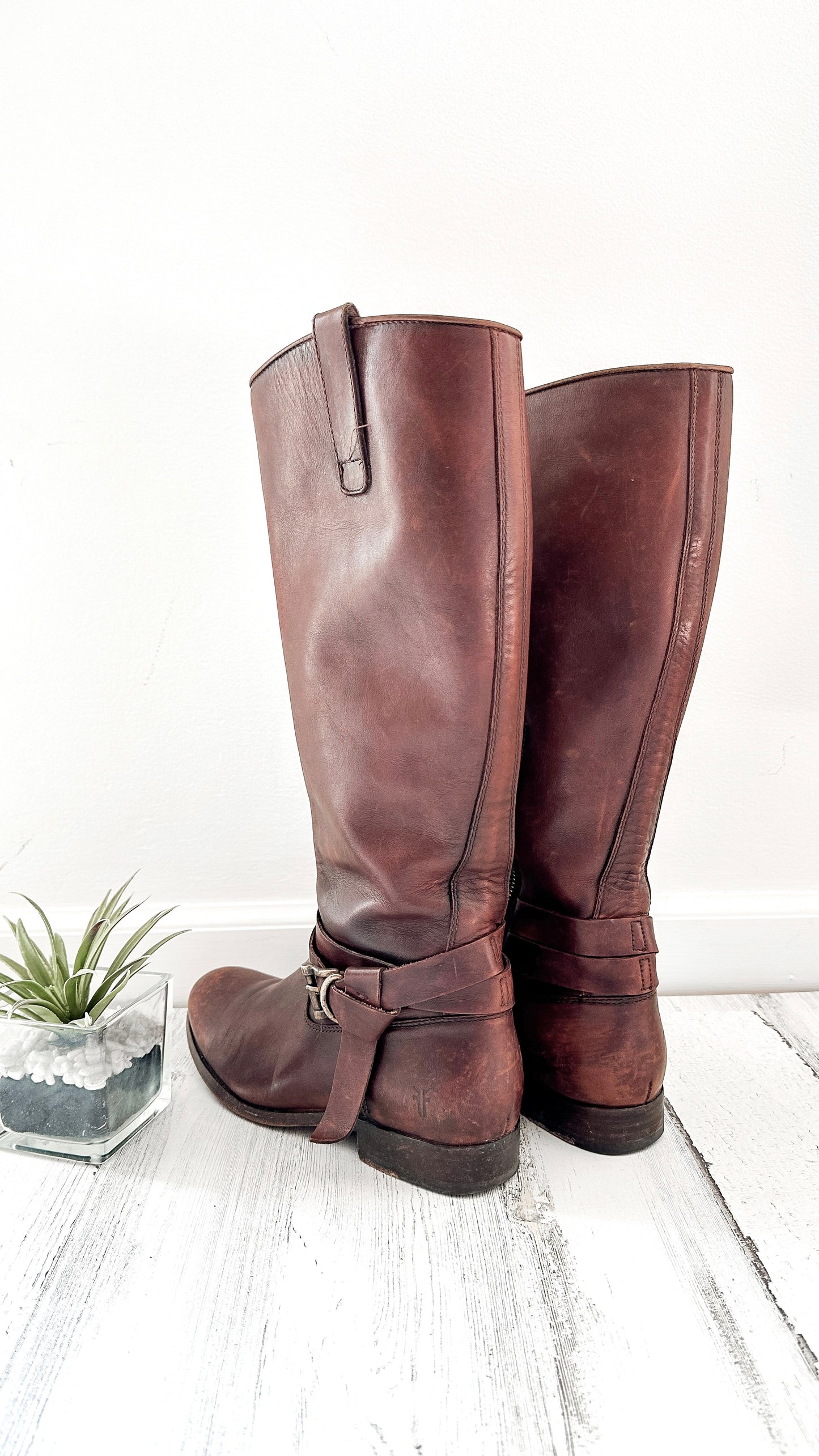 FRYE Melissa Knotted Tall Brown Leather Riding Boots (8)