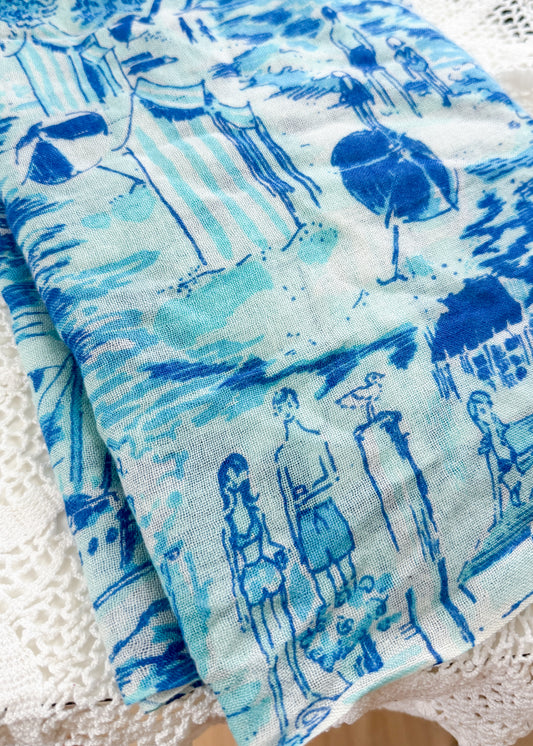 Lilly Pulitzer Silk & Cashmere Blue White Fresh Catch Print Scarf