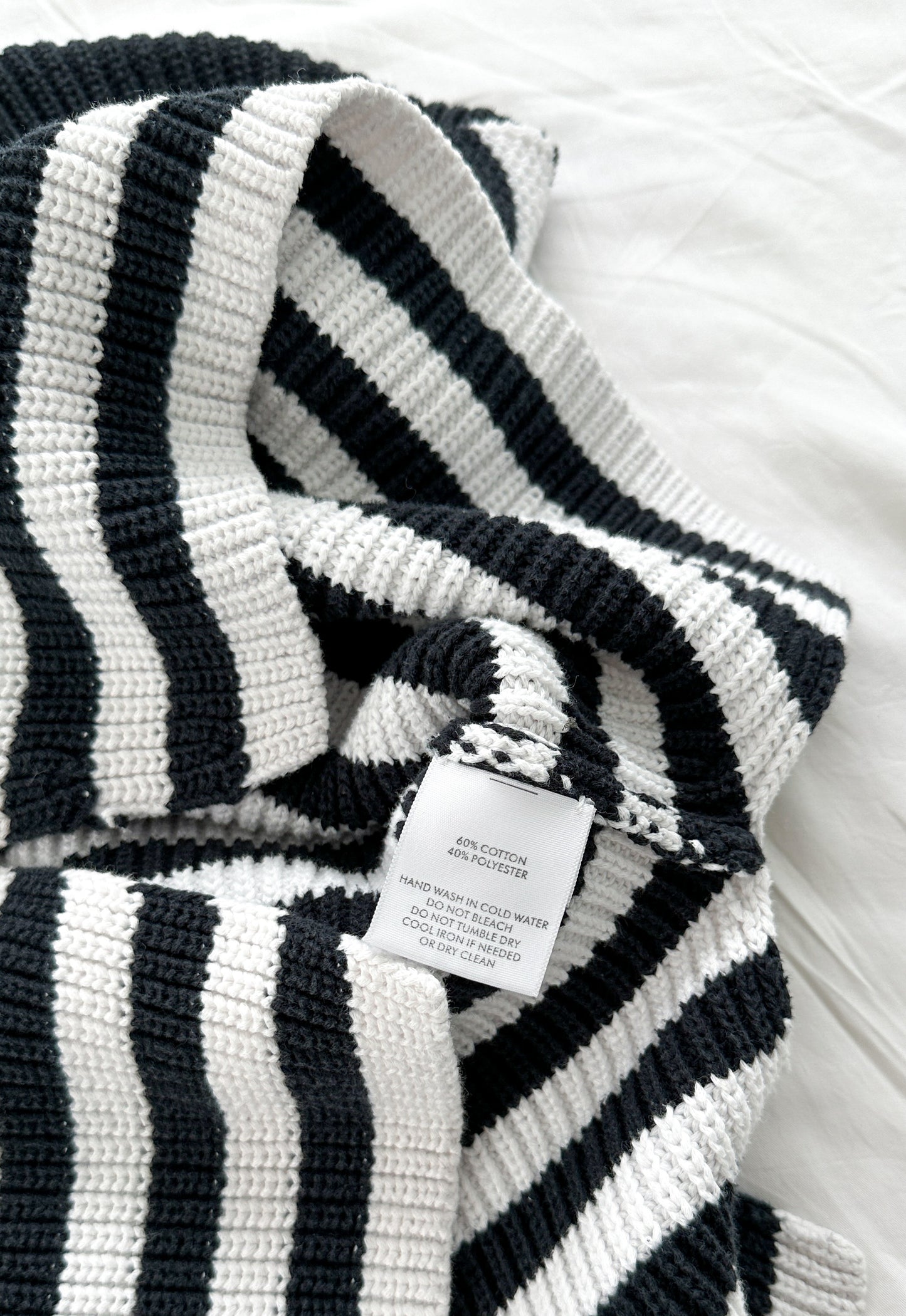 White + Warren Navy White Heavy Knit Stripe Mock Neck Sweater (XS)