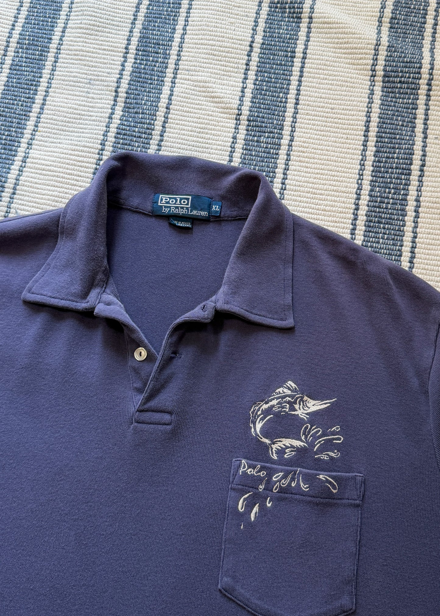 Vintage Polo Ralph Lauren Sailfish Swordfish Navy Embroidered Collared Shirt (mens XL)