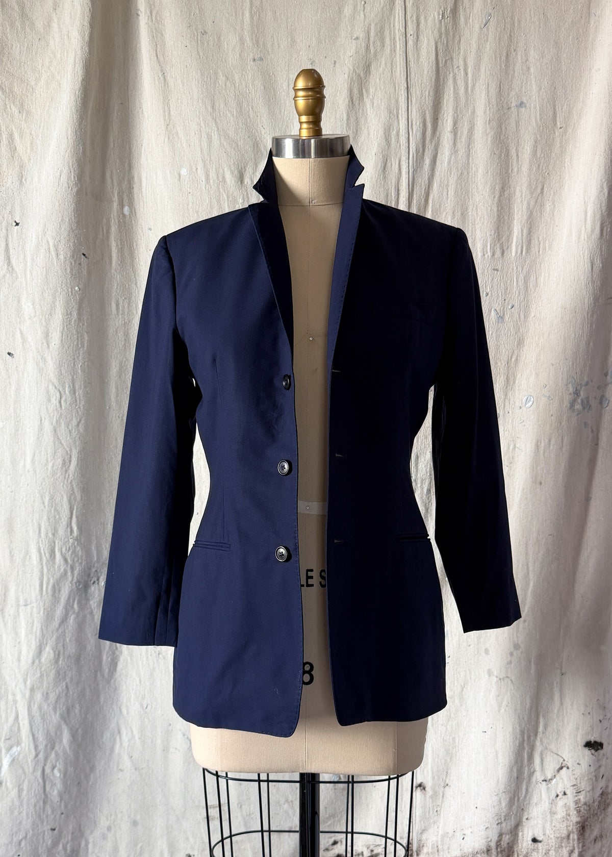 Vintage 90s Ralph Lauren Collection Purple Label Navy Wool Fitted Blazer Jacket