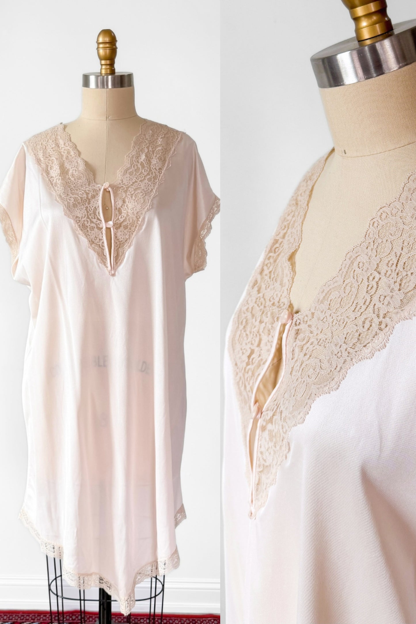 Vintage 90s Soft Moments Light Pink Lace Nighty Lingerie Sleepwear (XL)
