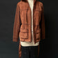 Vintage 1970s Brown Suede Patchwork and Knit Belted Jacket (L)