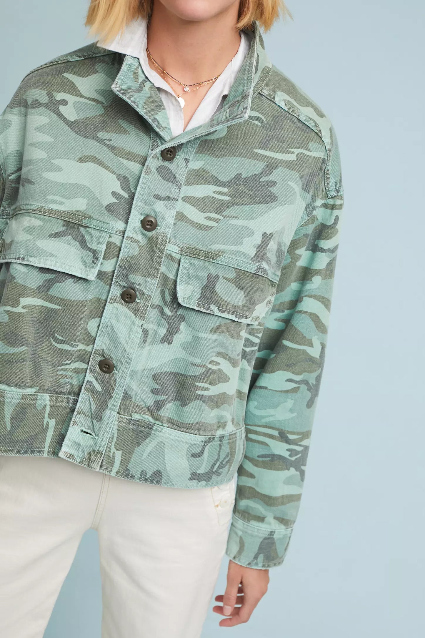 Anthropologie Amo Army Patch Green Camo Jacket (M)