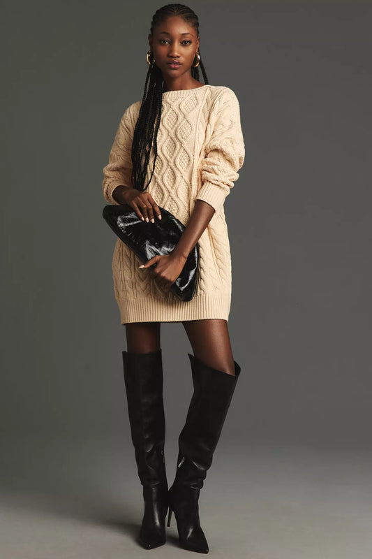 Anthropologie x Mare Mare Cream Long Sleeve Sweater Dress (M)