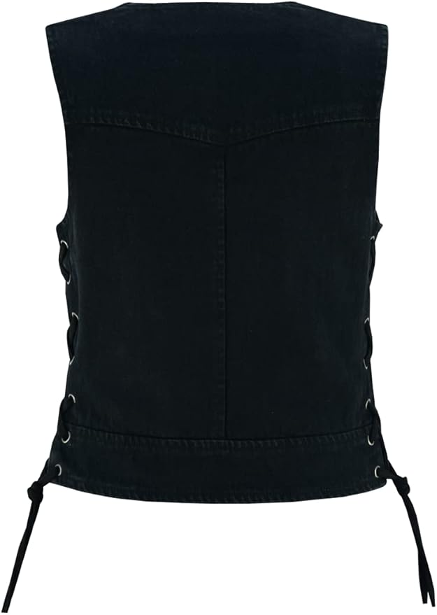 Biker Moto Black Laced Denim Vest (L/XL)