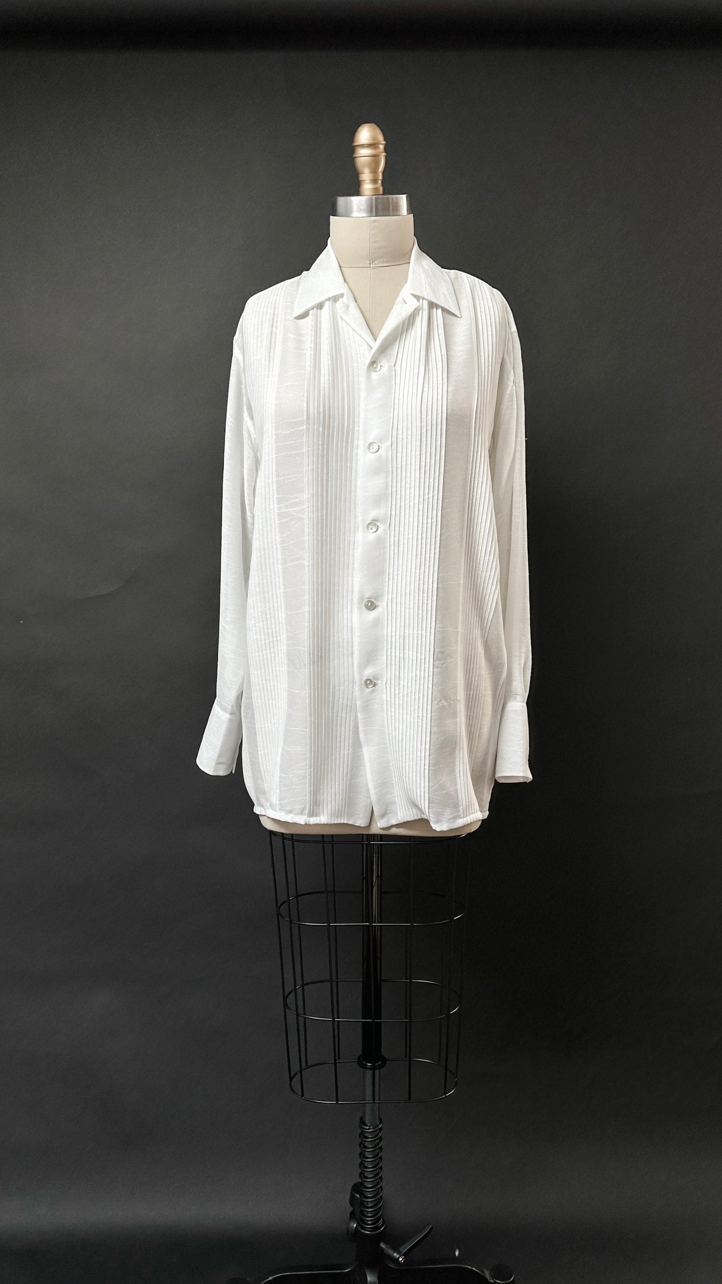 Vintage 80s Equipment White Pleat Front Button Down Top (M)