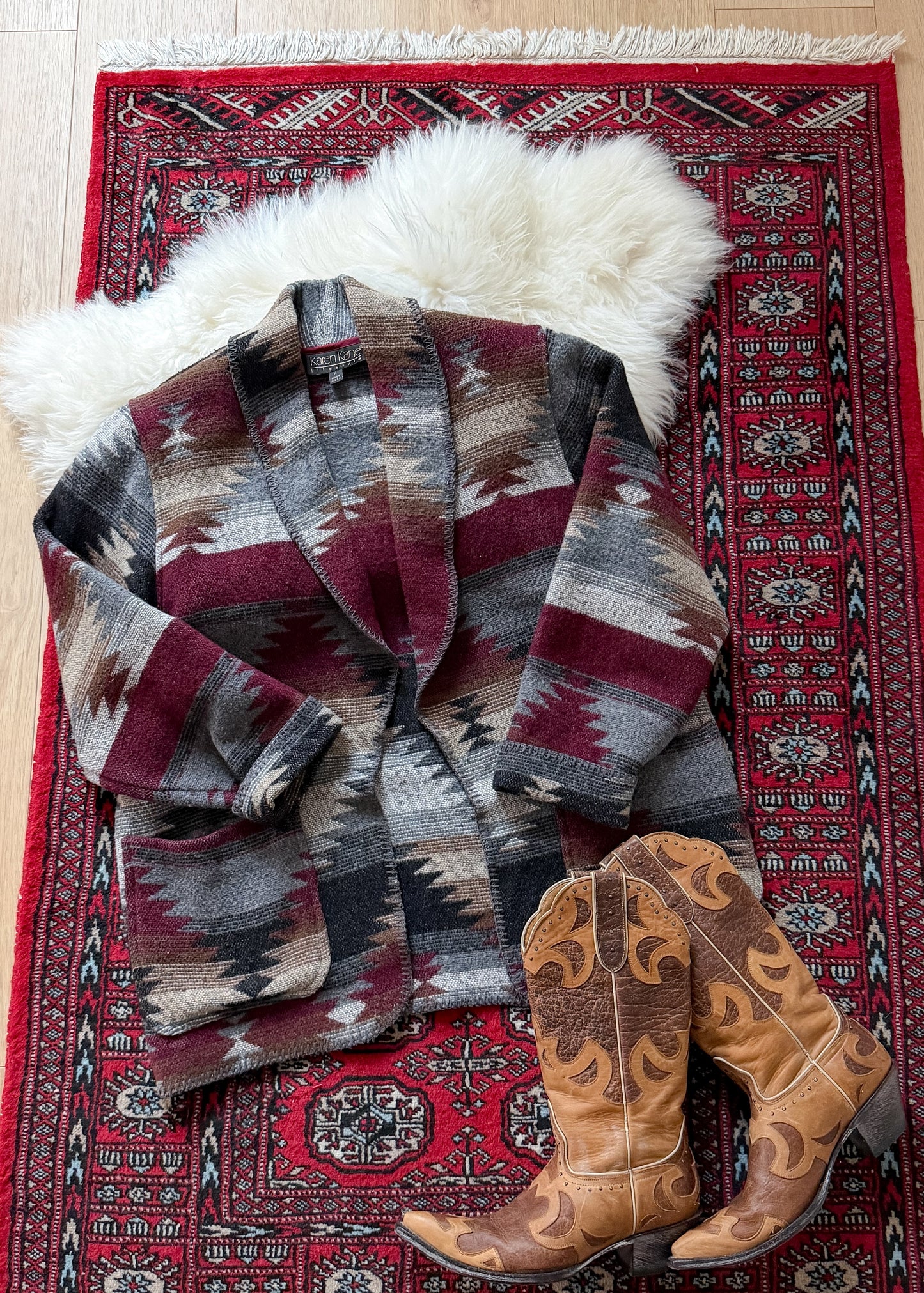 Vintage 90s Karen Kane USA Wool Blend Oversized Blanket Jacket Blazer (M)