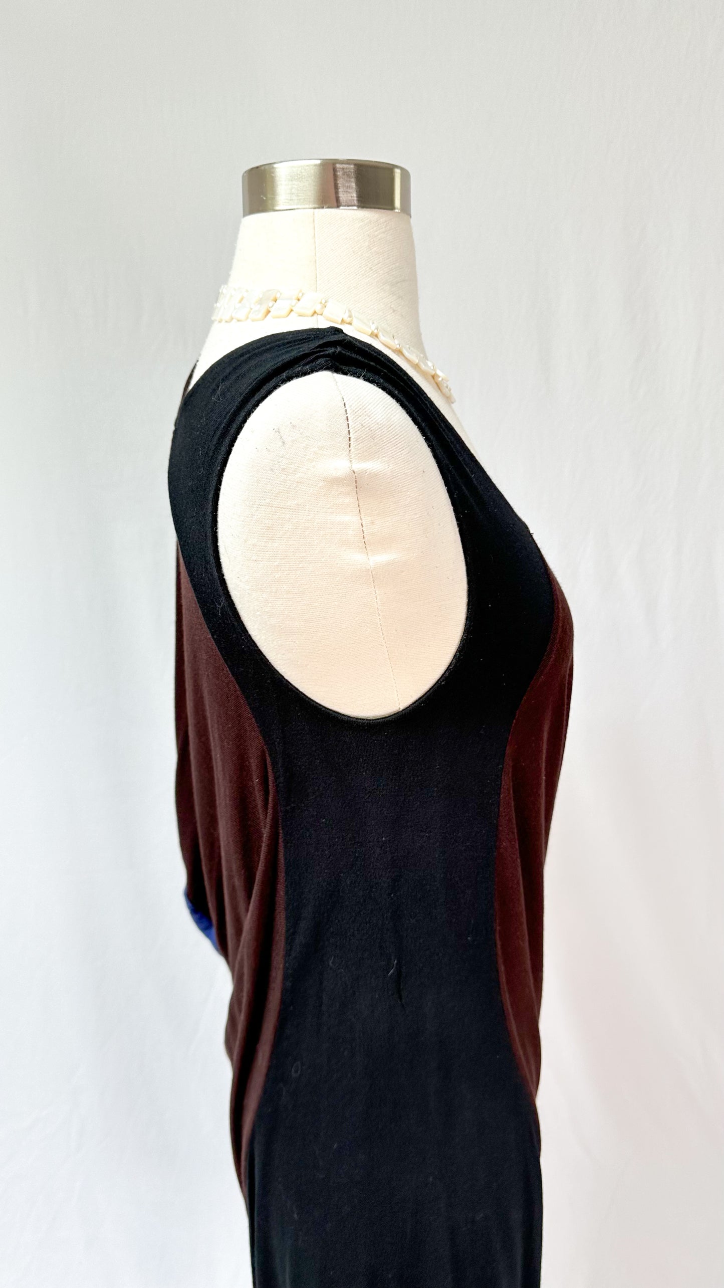 Zero + Maria Cornejo Black Brown Blue Colorblock Angular Draped Dress (XS)