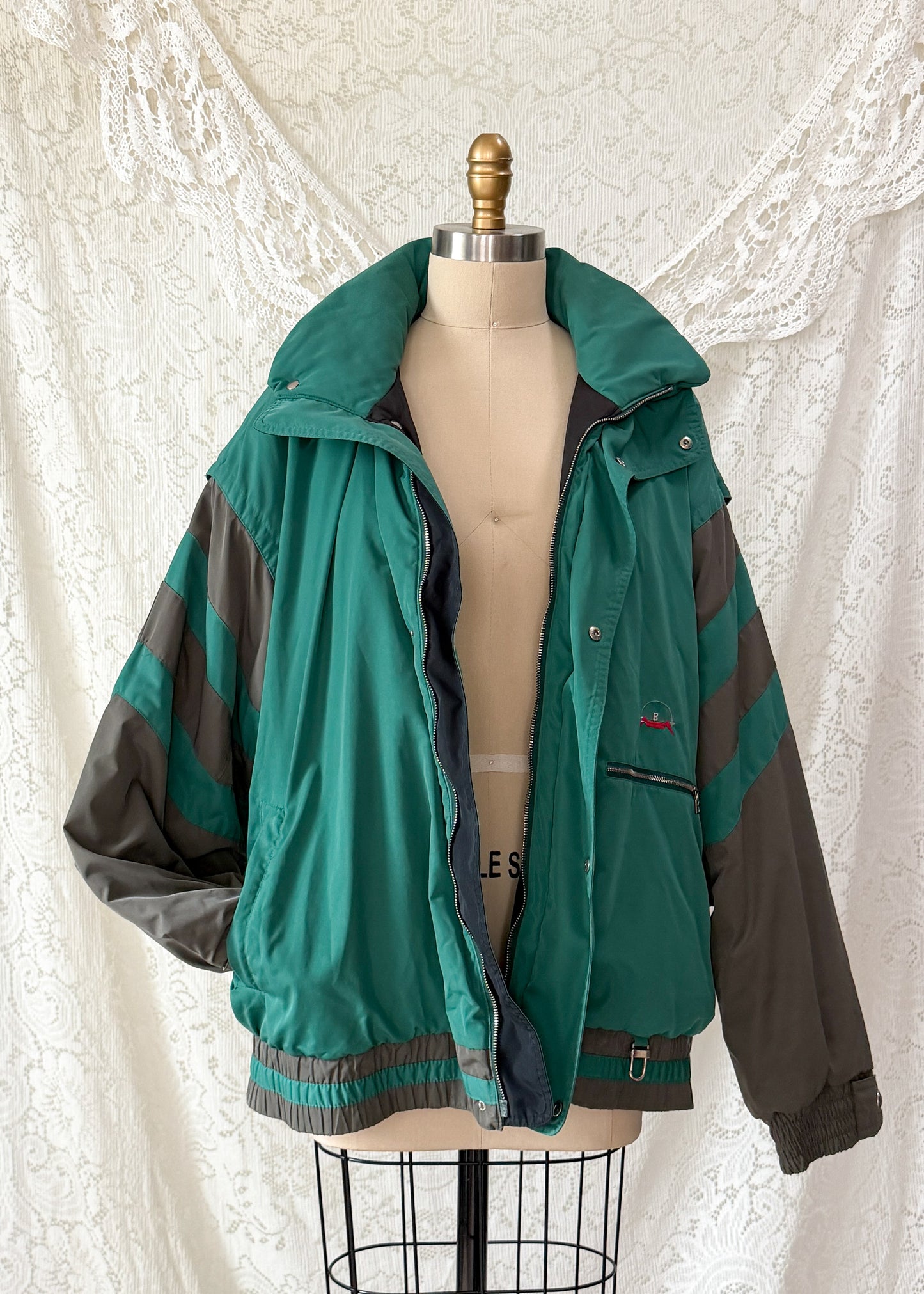 Vintage 80s Bogner Teal Gray Winter Ski Jacket (XL)