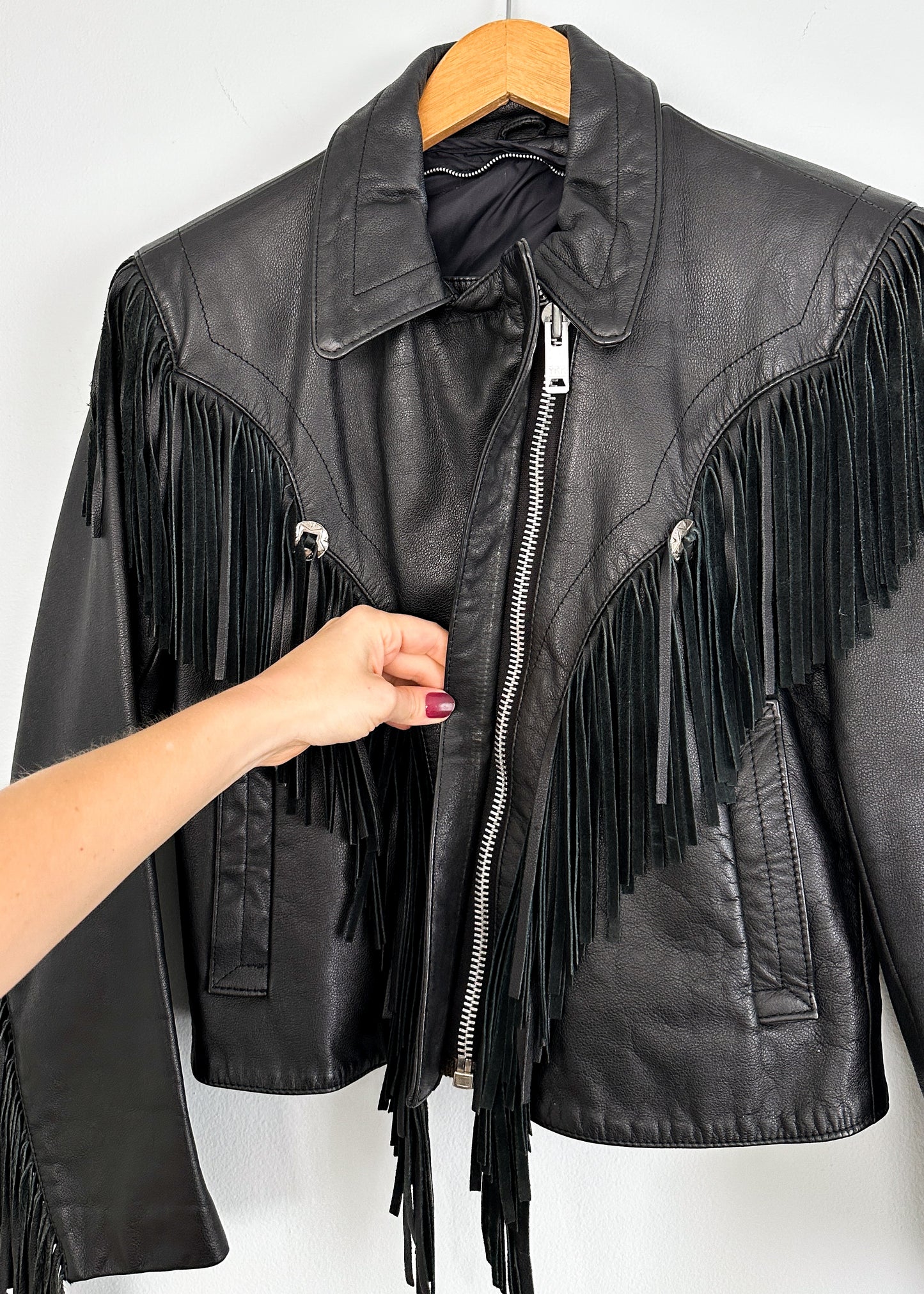 Vintage Black Leather Fringe Western Coat (6)