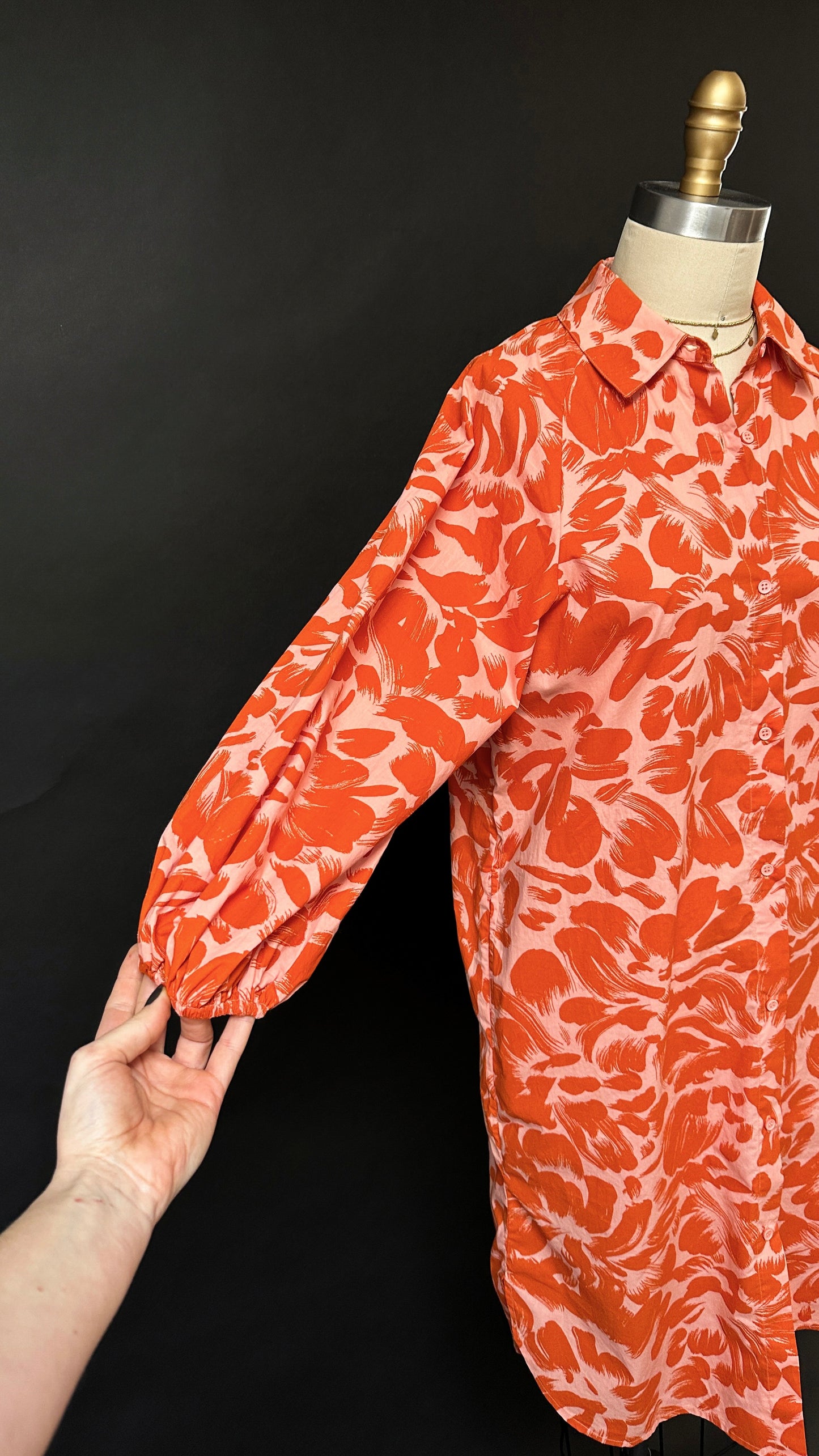 Essentiel Antwerp Salmon Orange / Pink Print Bemerald Cotton Shirt Dress