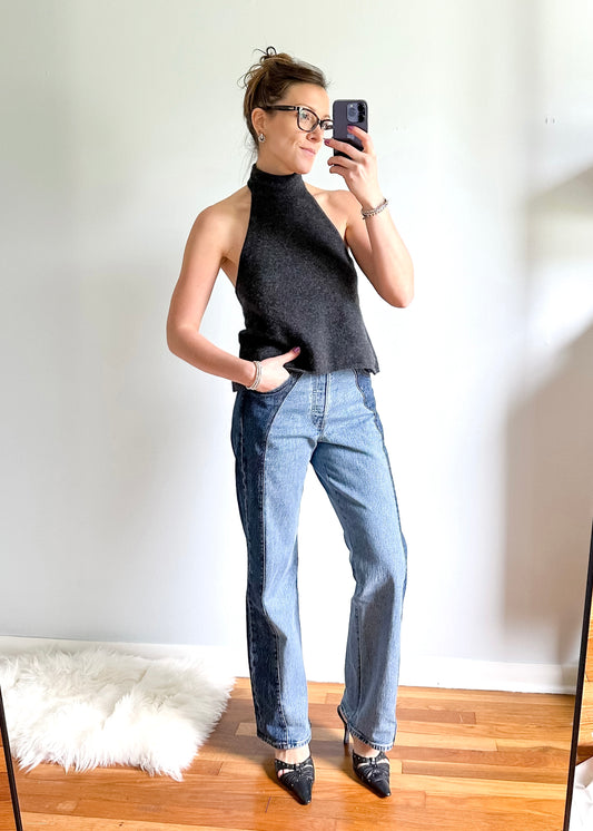 Vintage 00s Laundry by Shelli Segal Knit Open Back Halter Top (S/M)