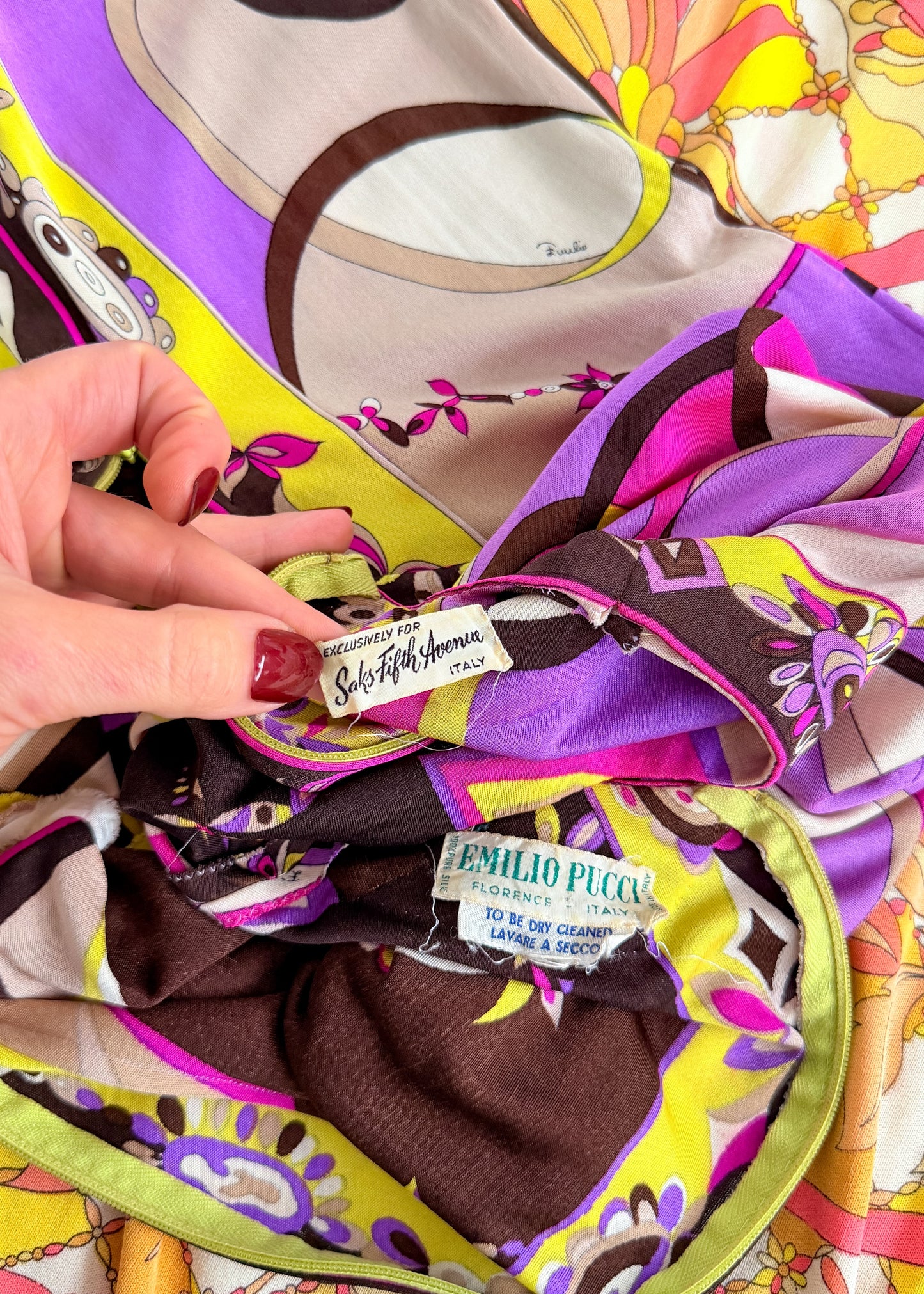 Vintage 60s Emilio Pucci Silk Purple Brown Pink Abstract Maxi Dress