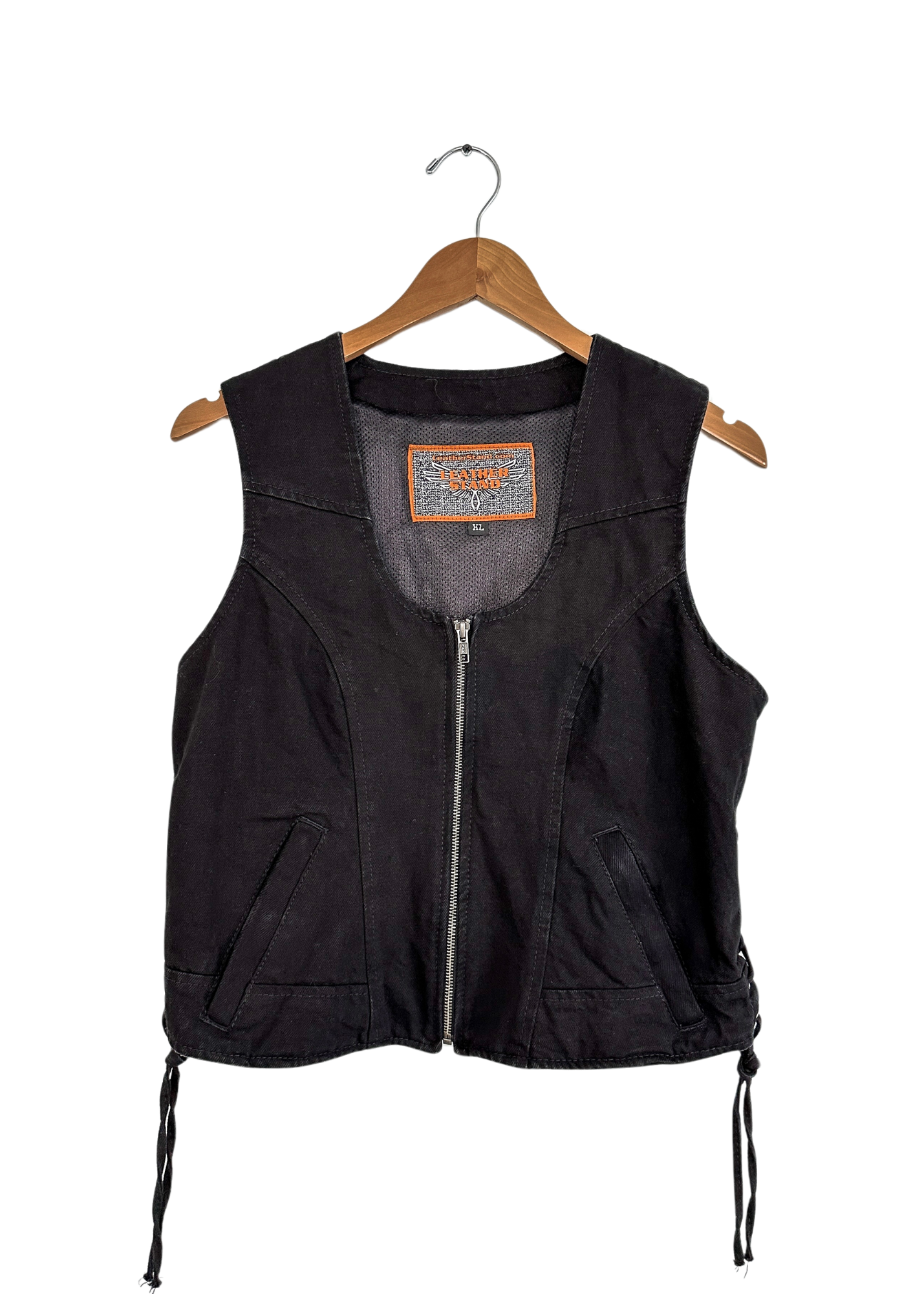 Biker Moto Black Laced Denim Vest (L/XL)