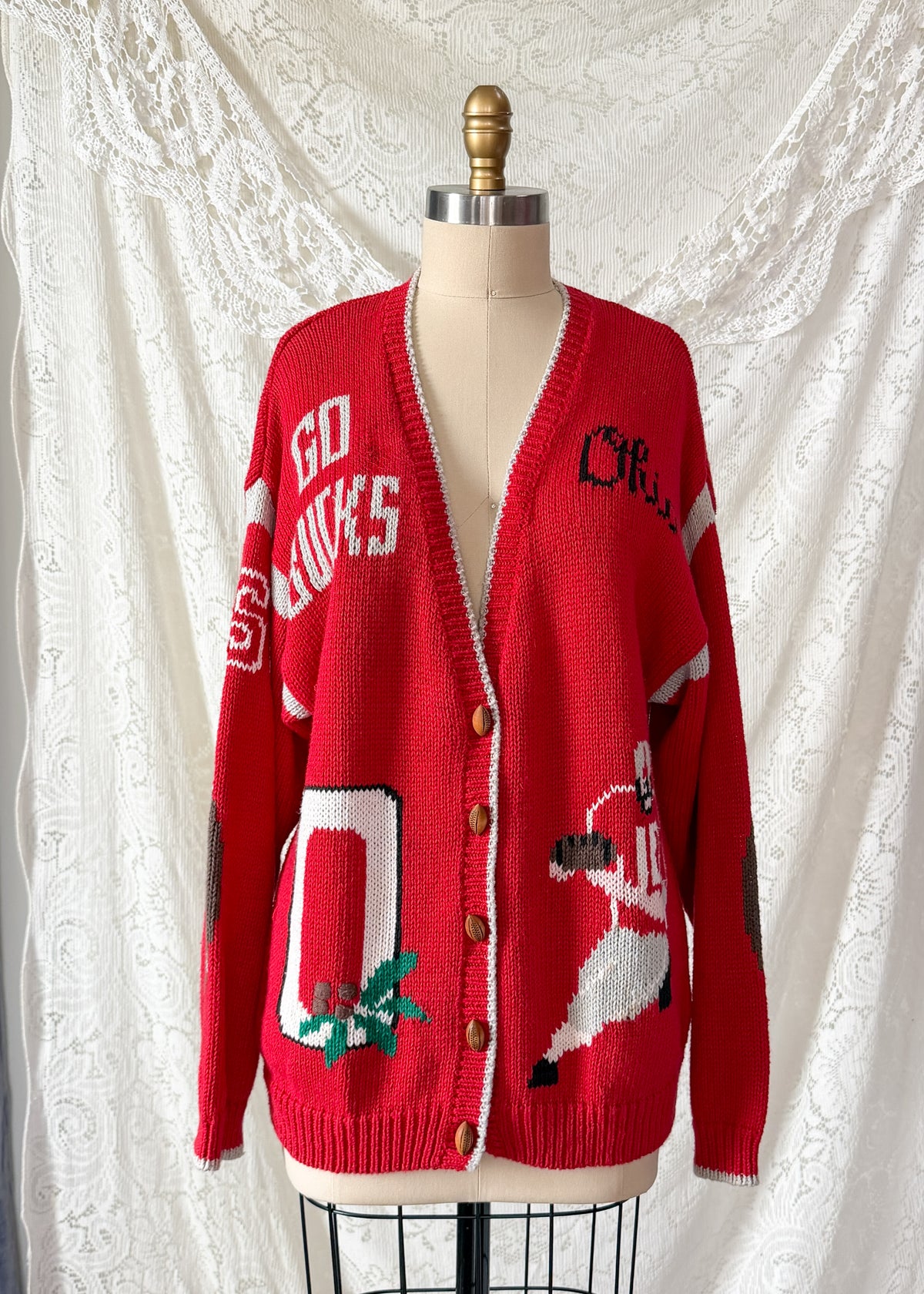 RARE Vintage 90s Belle Pointe Ohio State University Football Sloopy Knit Cardigan