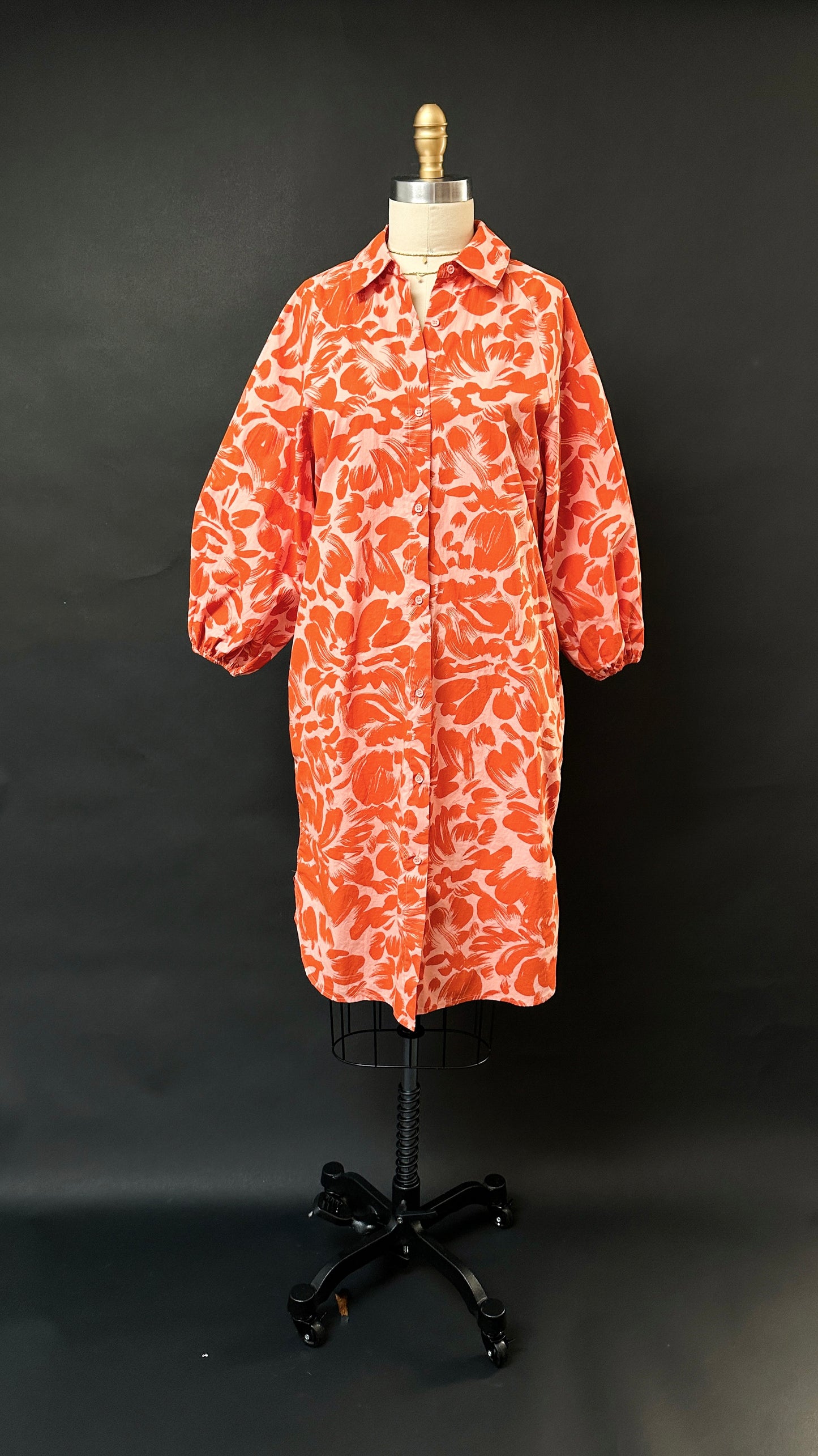 Essentiel Antwerp Salmon Orange / Pink Print Bemerald Cotton Shirt Dress