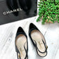 Vintage Chanel Black Leather Cap Toe Slingback Heels (38)