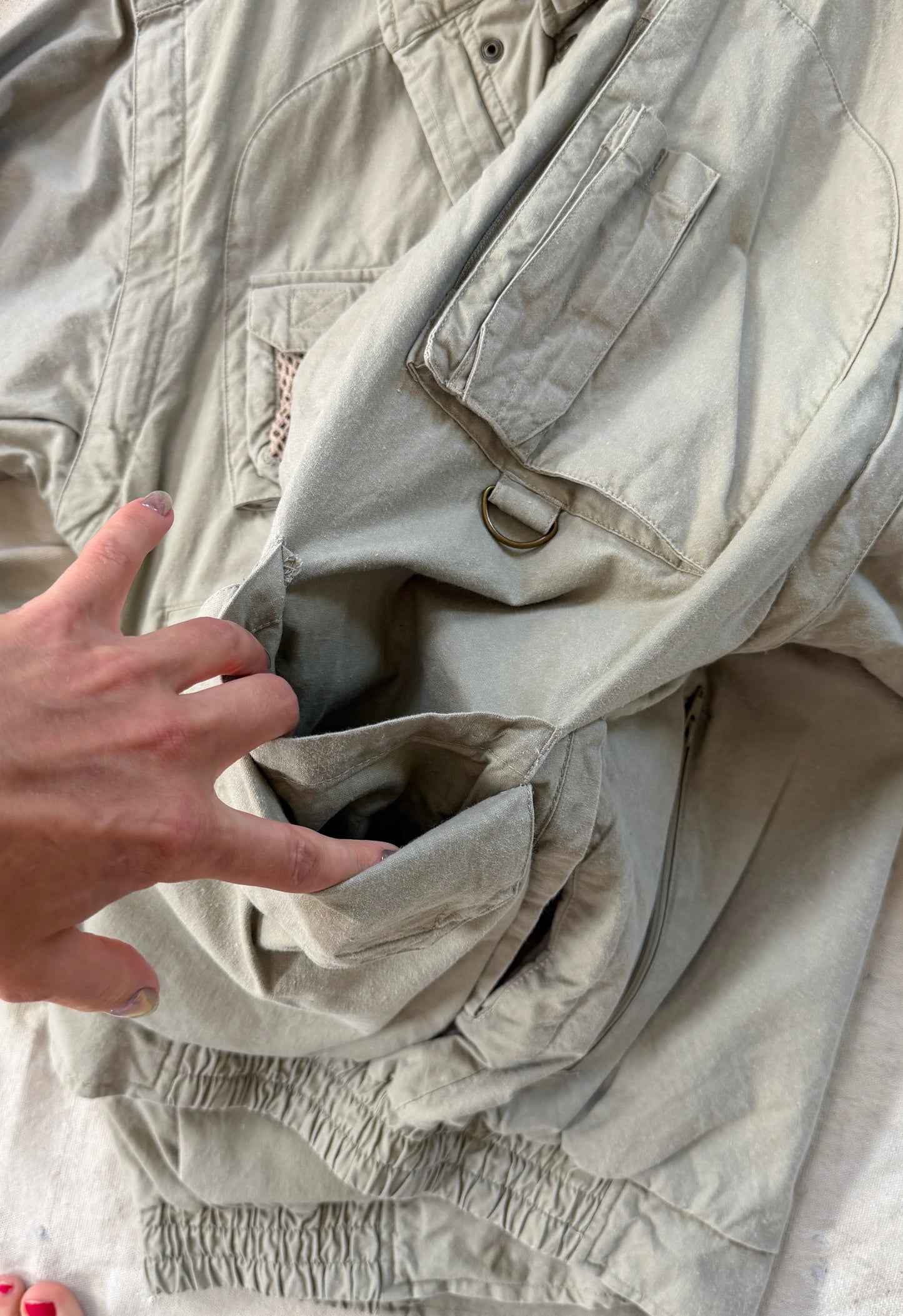 Vintage 90s NEW Eddie Bauer Fishing  Utility Pockets Vest Field Jacket in Birch Khaki