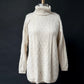 4-Ply Cashmere Cream Cable Knit Turtle Neck Sweater (L)