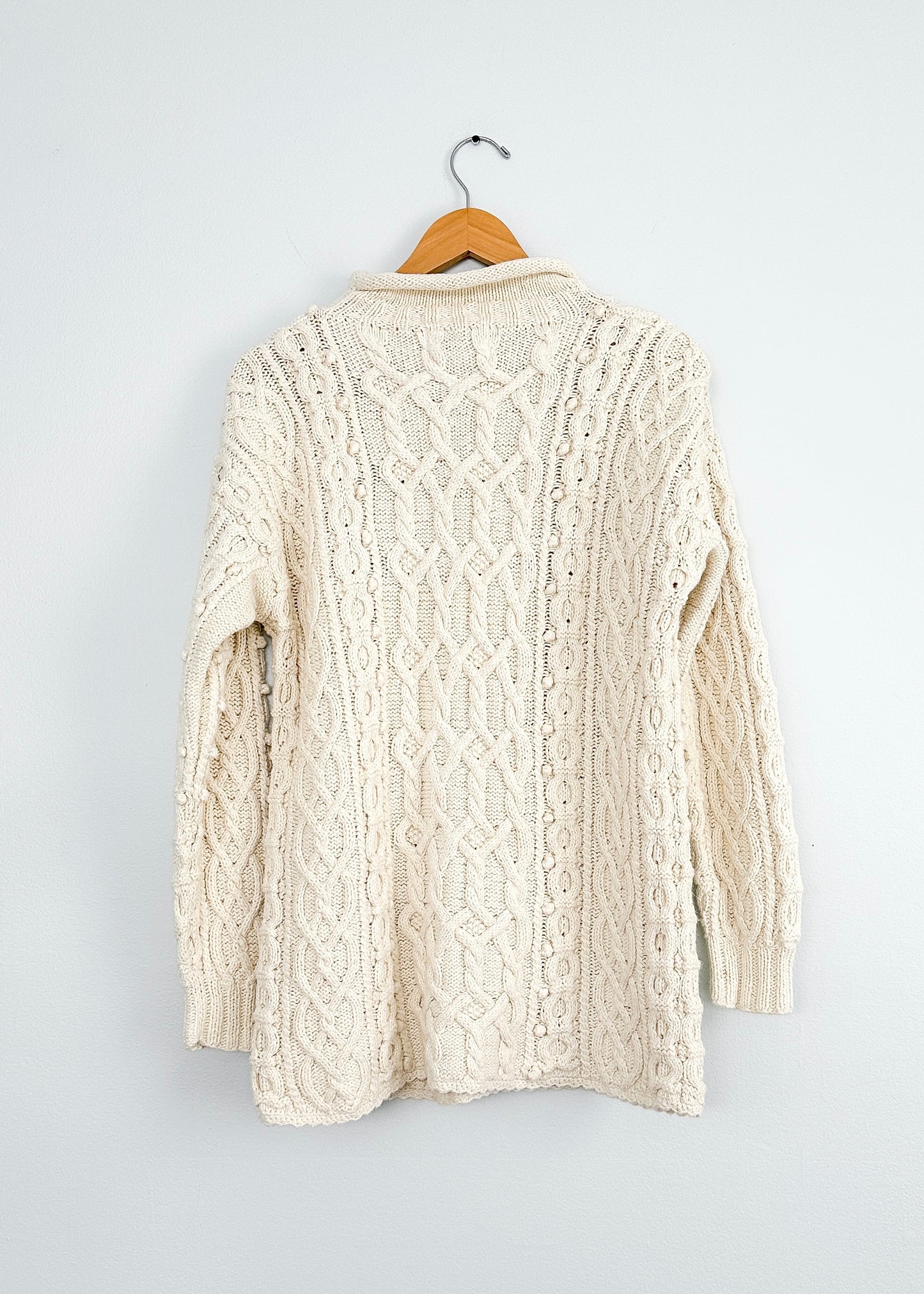 Yarnworks Handknit Cozy Cream Heavy Knit Roll Neck Sweater (M)