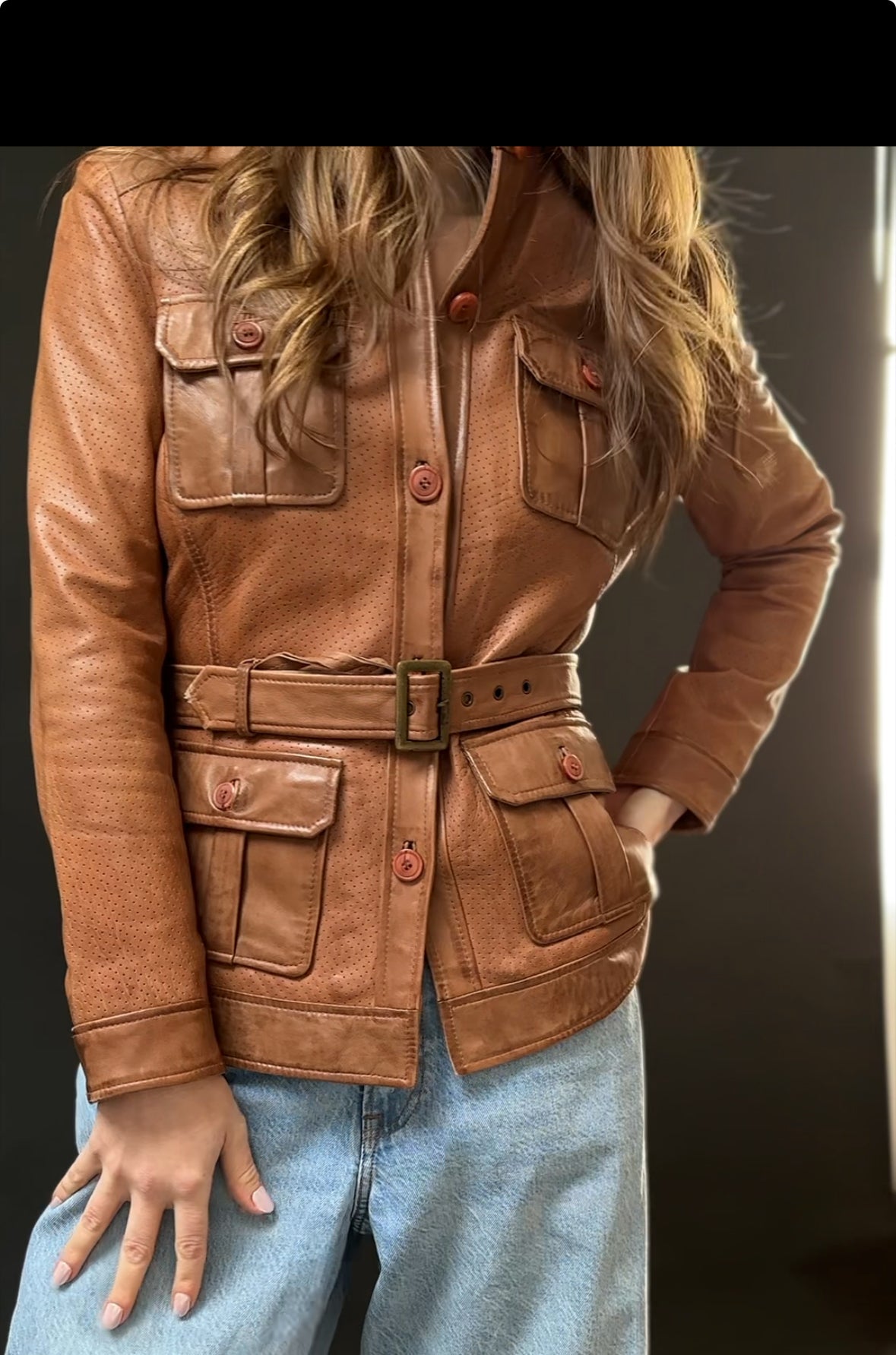 Vintage Scully Light Brown Belted Leather Jacket (S)