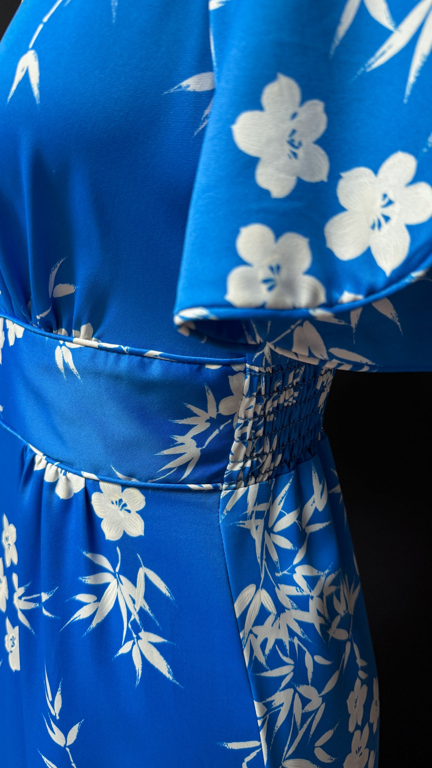 Vintage 70s Liberty House Hawaii Blue Floral Maxi Dress (M)
