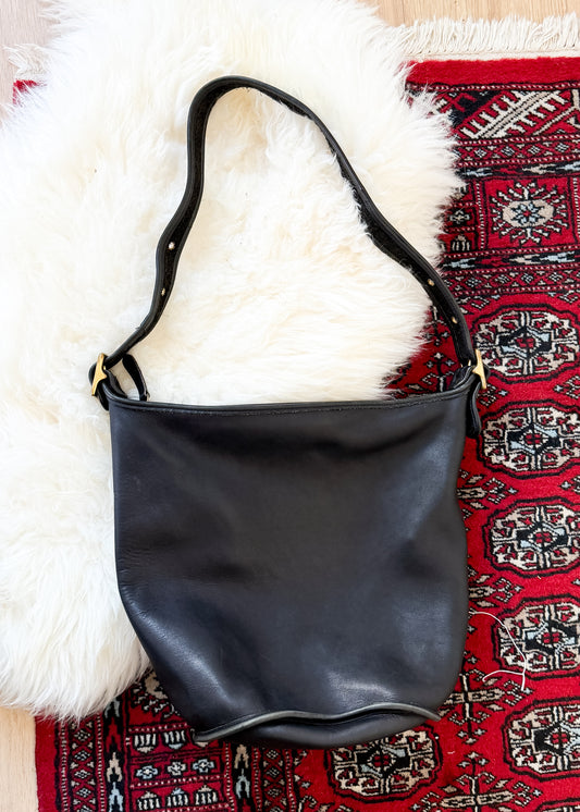 Vintage 90s Coach Black Leather XL Duffle Sac Bucket Purse # 9085