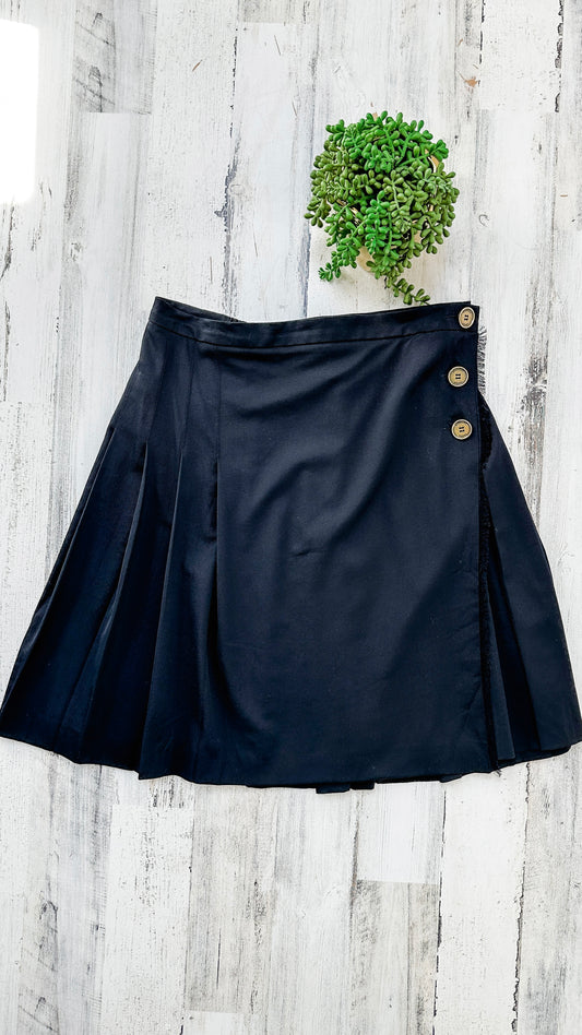 Burberry Dark Navy Blue Classic Pleated Wrap Skirt (12)
