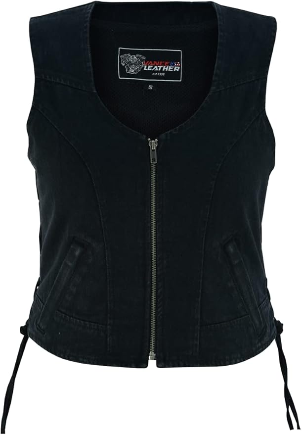 Biker Moto Black Laced Denim Vest (L/XL)